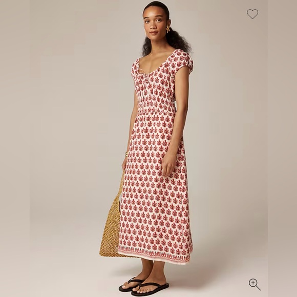 J. Crew Cap Sleeve Midi Dress in Block Print Linen - Picture 1 of 5
